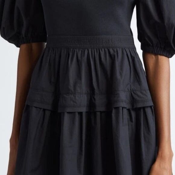 ULLA JOHNSON Tilda Black Mixed Media Mini Dress Small - Picture 4 of 6